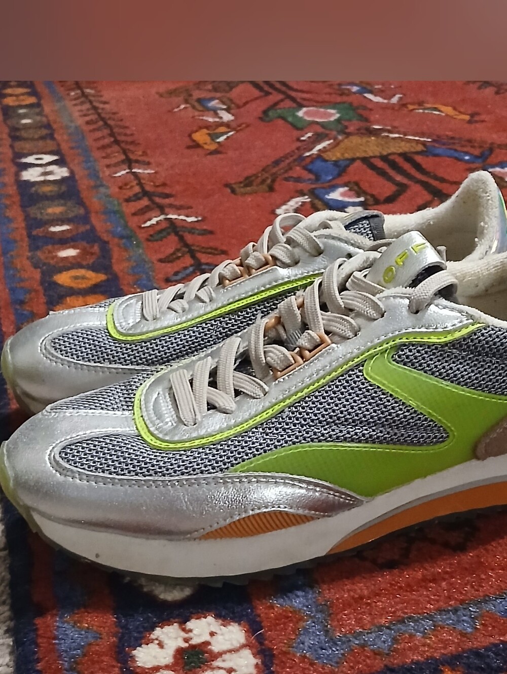 Hoff 7.5 US Womens Silver & Lime Green Athletic Sneakers